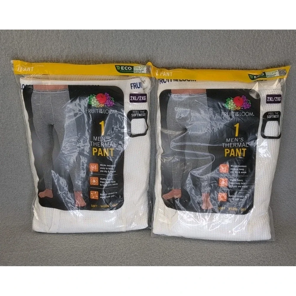 Fruit of the Loom Men's Thermal Pants 2XL White Long‎ Johns 2 Pack NIP